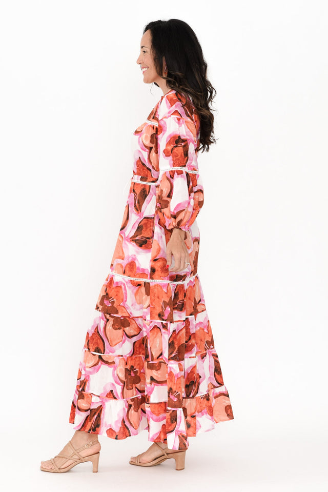 Gertie Pink Floral Cotton Tier Dress,Brunette model,alt text|model:Nicole image 4