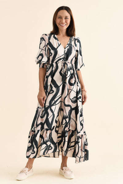 Gilda Black Brush Stroke Tie Dress