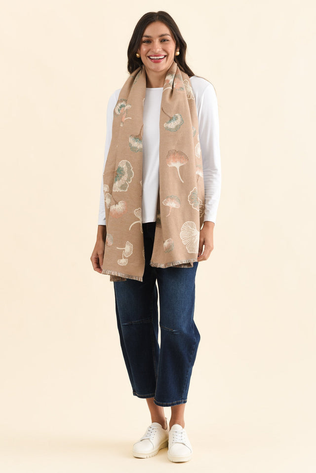 Ginko Beige Flower Scarf image 3