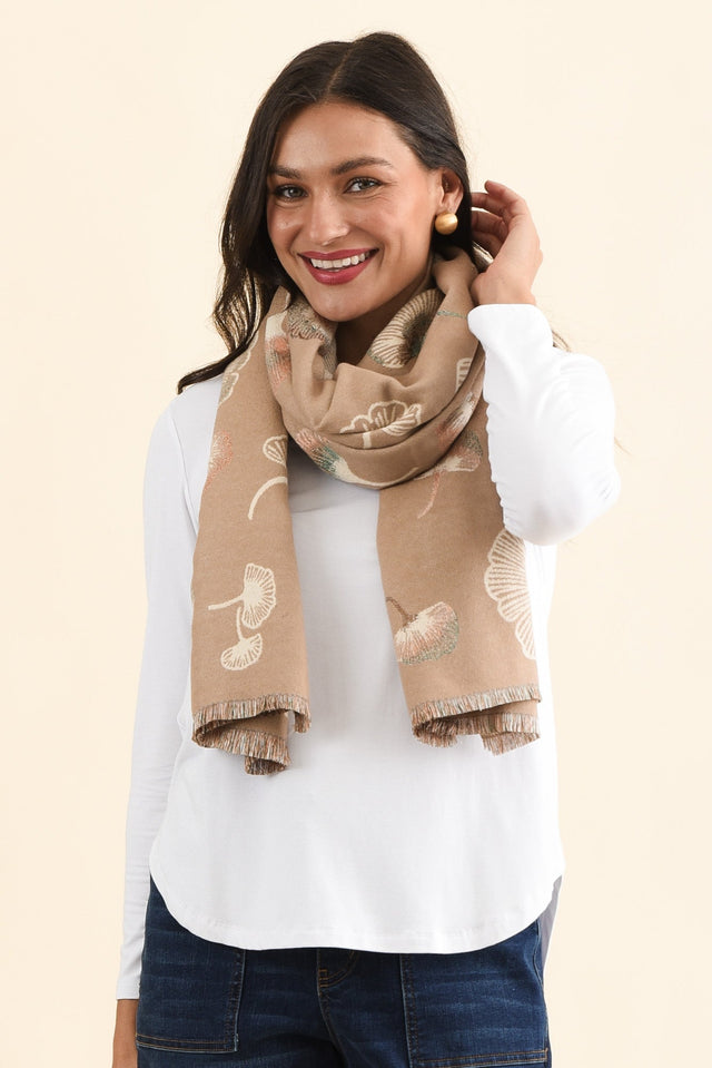Ginko Beige Flower Scarf image 1