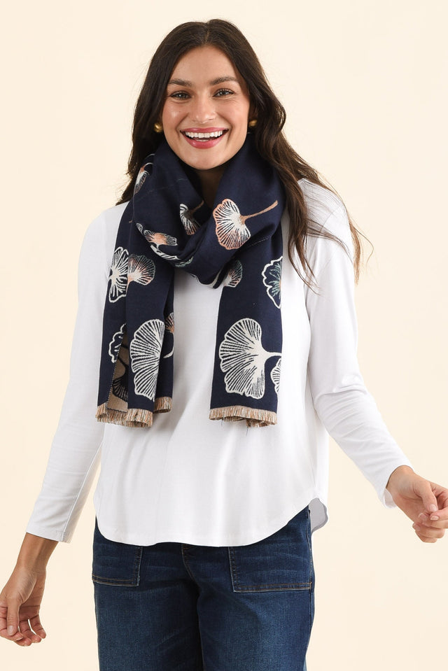Ginko Navy Flower Scarf image 1