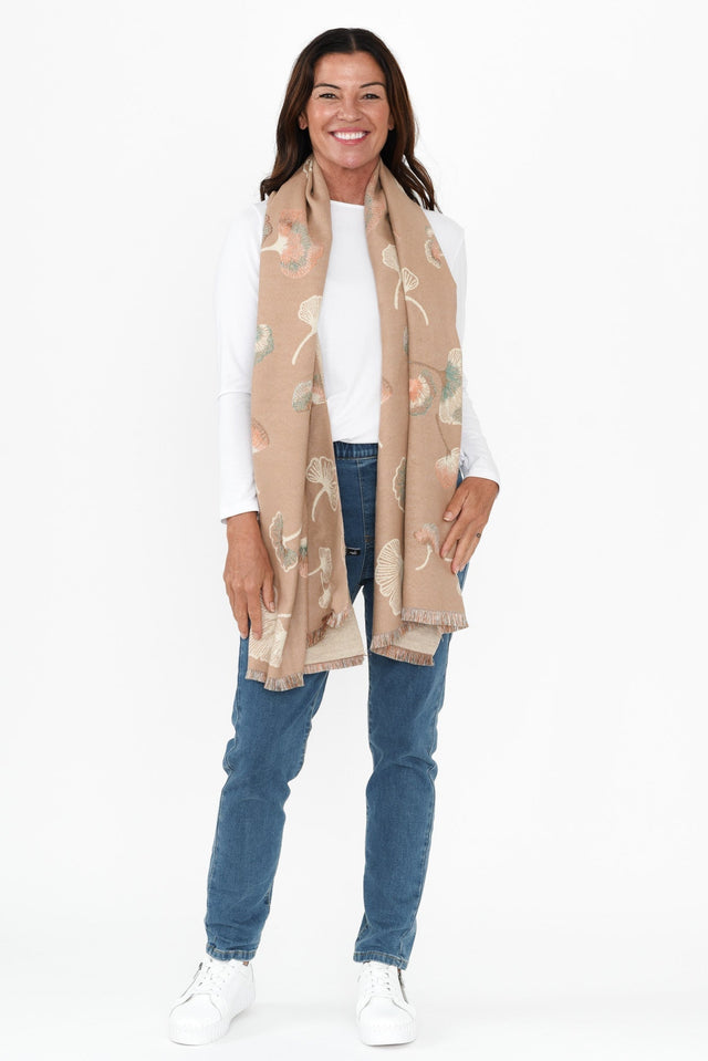 Ginko Beige Flower Scarf image 4