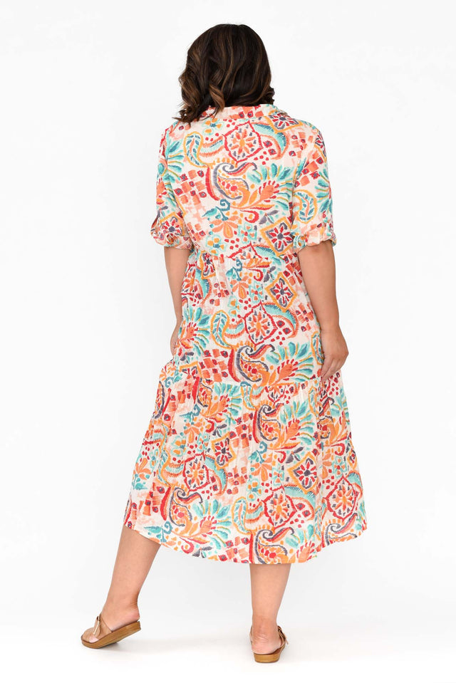 Giza Orange Abstract Organic Cotton Collared Dress image 9