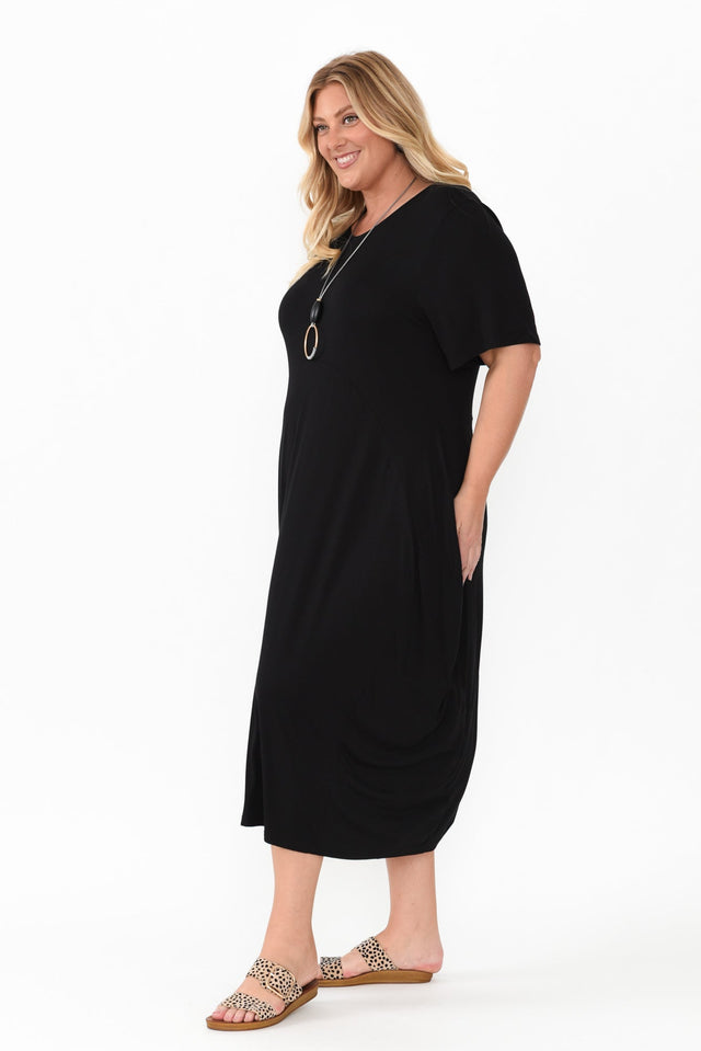Glenda Black Short Sleeve Crescent Dress,Blonde model,alt text|model:Caitlin image 10