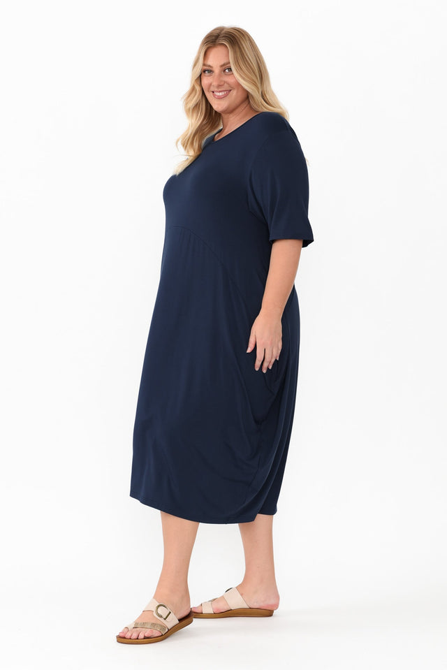 Glenda Navy Short Sleeve Crescent Dress,Blonde model,alt text|model:Caitlin image 11