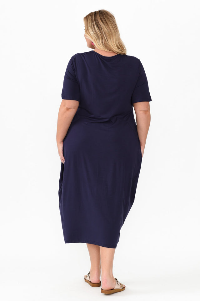 Glenda Navy Short Sleeve Crescent Dress,Blonde model,alt text|model:Caitlin image 10