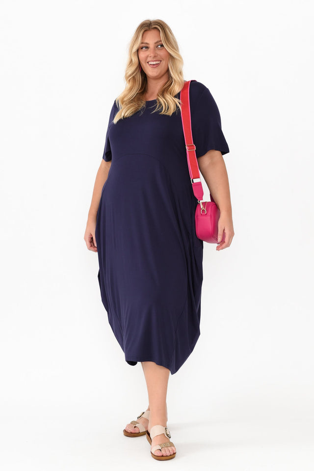Glenda Navy Short Sleeve Crescent Dress,Blonde model,plus-size,curve-dresses,plus-size-midi-dresses,plus-size-summer-dresses,alt text|model:Caitlin image 9
