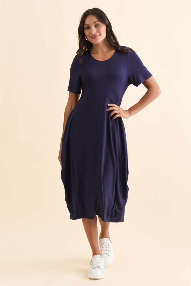 Glenda Navy Short Sleeve Crescent Dress,Brunette model,alt text|model:Brontie image 8