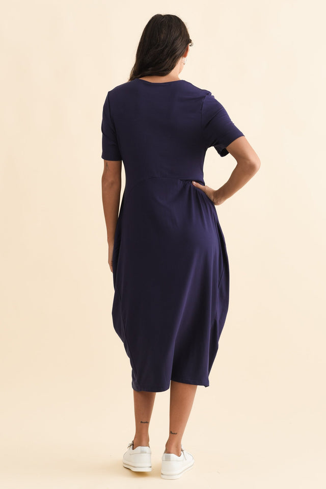 Glenda Navy Short Sleeve Crescent Dress,Brunette model,alt text|model:Brontie image 6