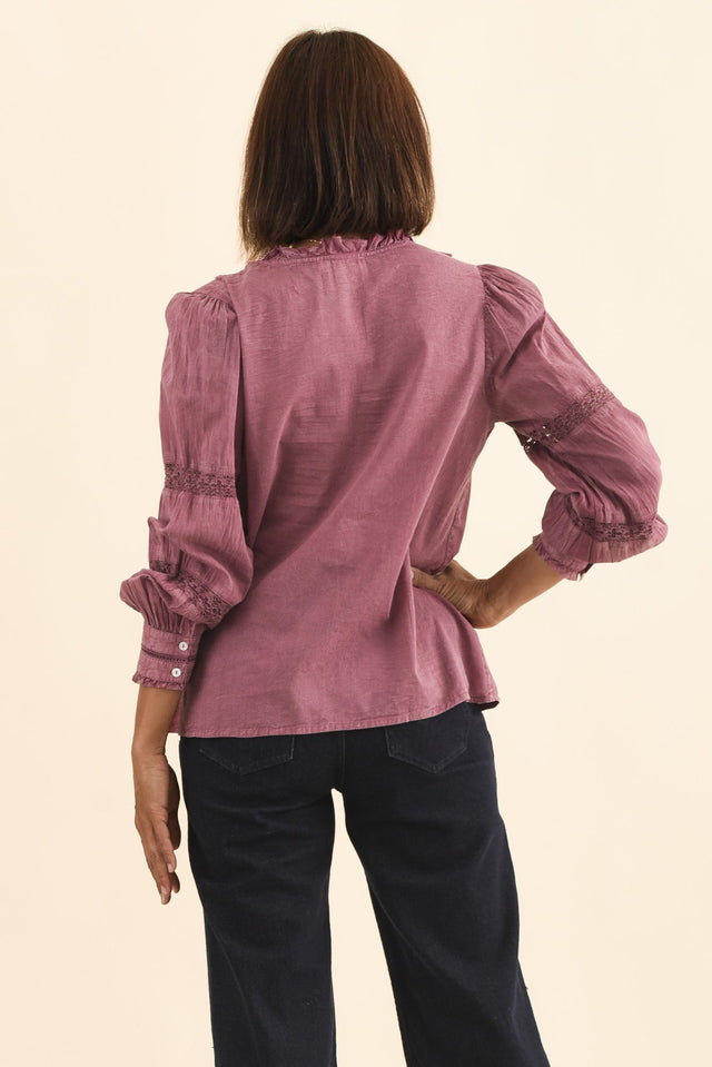 Gloria Dark Pink Embroidered Cotton Top,Brunette model,alt text|model:Cara image 5