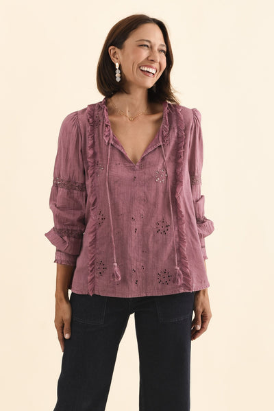 Gloria Dark Pink Embroidered Cotton Top