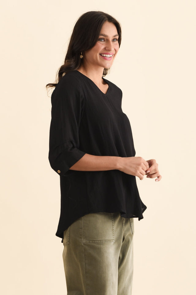 Gomez Black Button Top,Brunette model,alt text|model:Brontie image 5