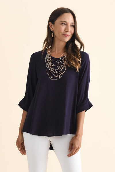 Gomez Dark Navy Button Top