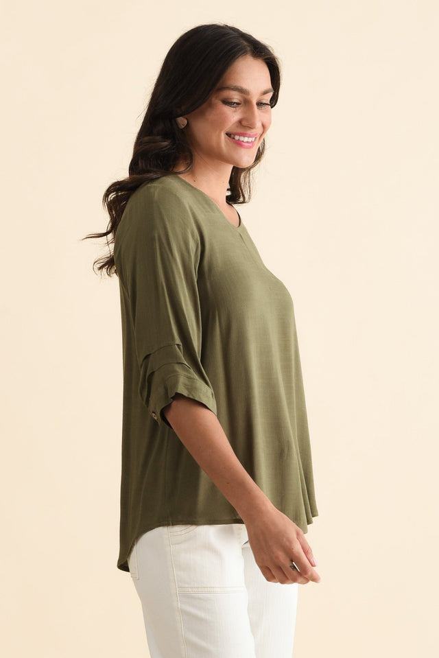 Gomez Khaki Button Top,Brunette model,alt text|model:Brontie image 5