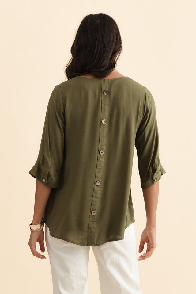 Gomez Khaki Button Top,Brunette model,alt text|model:Brontie image 6