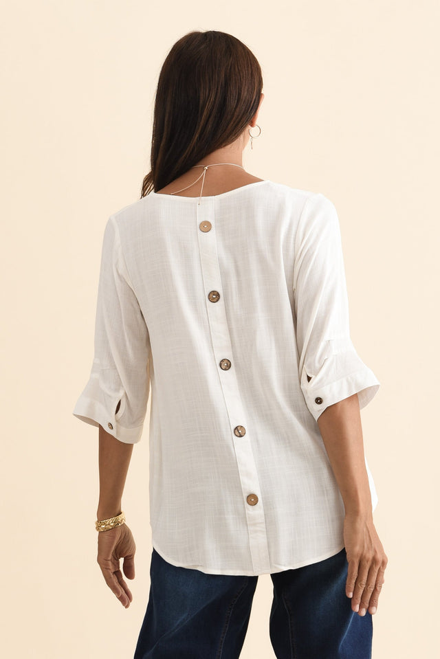 Gomez White Button Top,Brunette model,alt text|model:Cara image 6