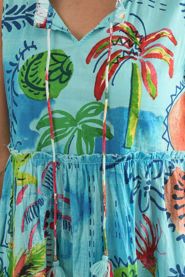 Gordo Blue Vista Cotton Sleeveless Dress,Detail,Brunette model,alt text|model:Cara image 5