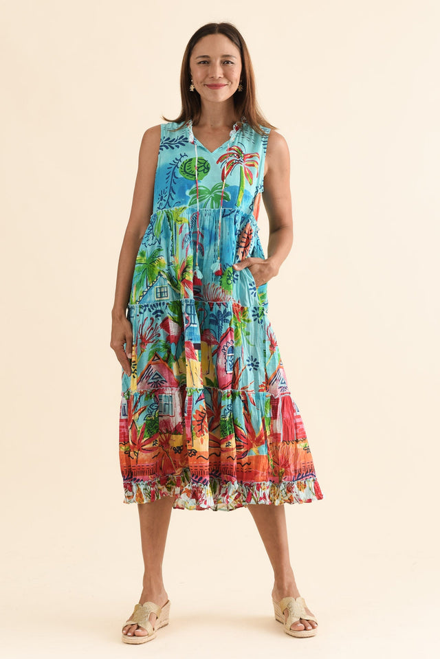 Gordo Blue Vista Cotton Sleeveless Dress,Full Body,Brunette model,alt text|model:Cara image 6