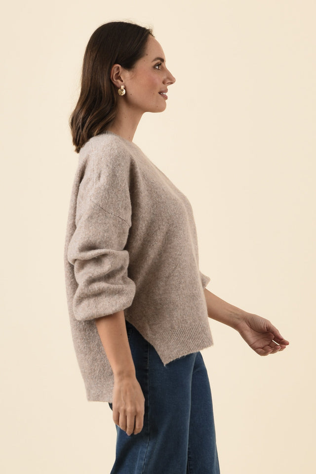 Grady Beige Knit Jumper,Brunette model,alt text|model:MJ image 4