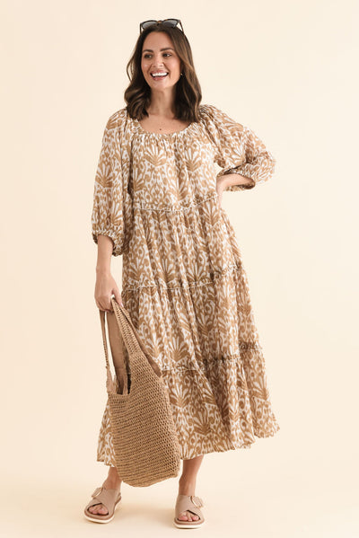 Grenadine Taupe Motif Cotton Dress