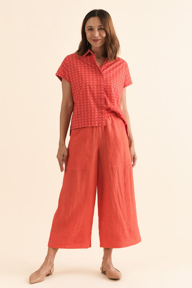 Balfour Orange Stripe Linen Pants,Full Body,Brunette model,alt text|model:Cara image 6