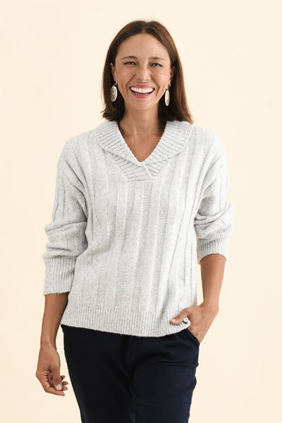 Guy Grey Collared Knit Jumper