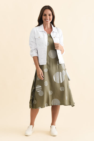 Hailee Olive Spot Linen Cotton Dress