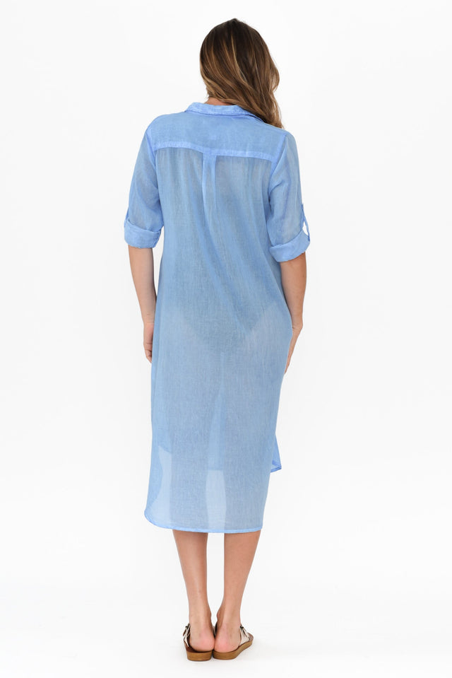 Hailey Blue Cotton Button Kaftan,Brunette model,alt text|model:Johanna image 5