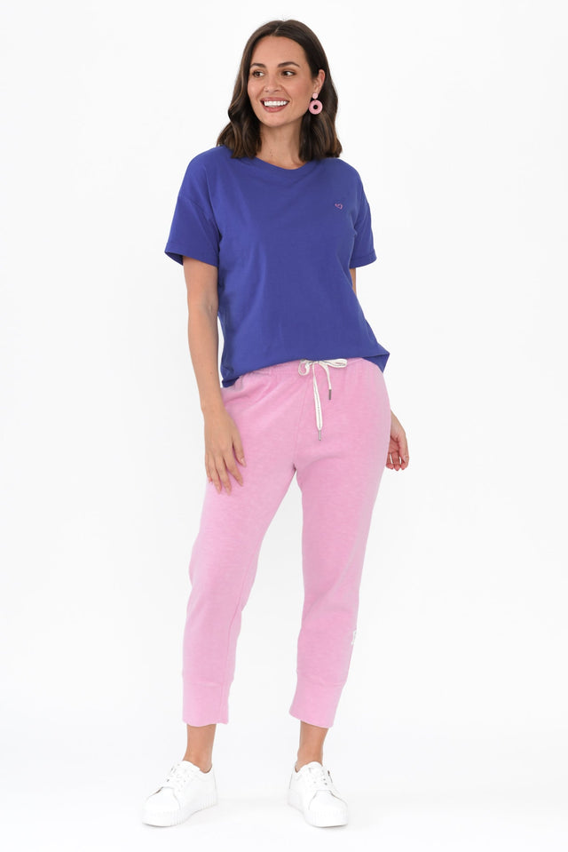 Halli Blue Cotton Tee,Brunette model,alt text|model:MJ image 3