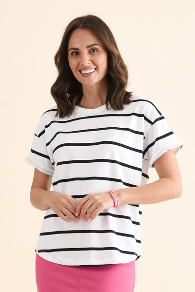 Halli White Stripe Cotton Tee