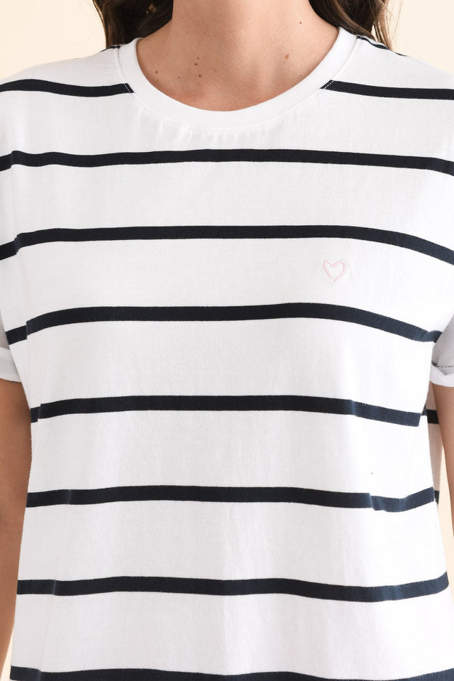 Halli White Stripe Cotton Tee,Detail,Brunette model,alt text|model:MJ image 5
