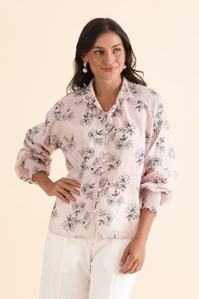 Hamilton Pink Floral Linen Blend Blouse