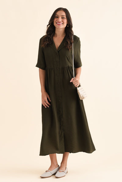 Hamlin Olive Collared Tie Dress