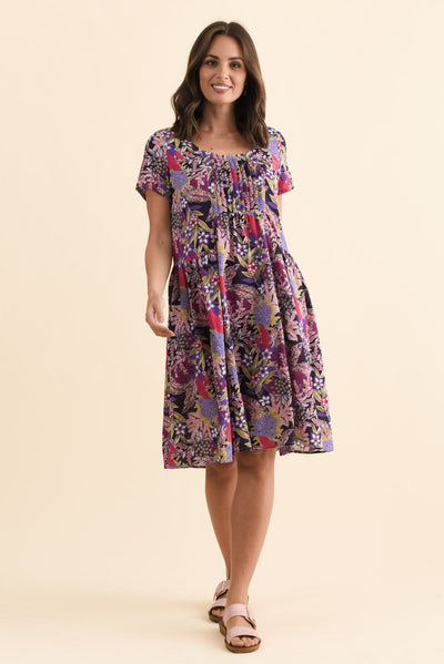 Hanoi Purple Garden Cotton Blend Dress