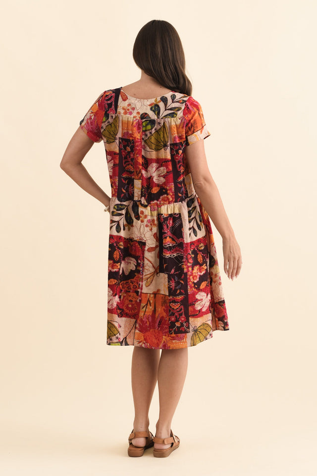 Hanoi Red Mosaic Cotton Blend Dress,Brunette model,alt text|model:MJ image 5