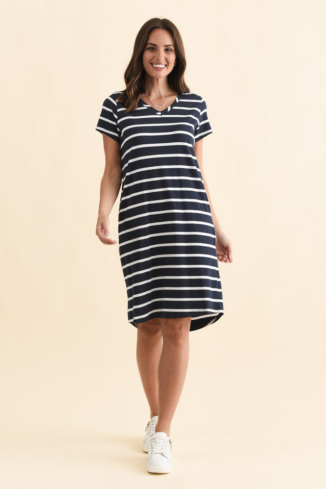 Harley Navy Stripe Cotton Tee Dress,Brunette model,alt text|model:MJ image 7