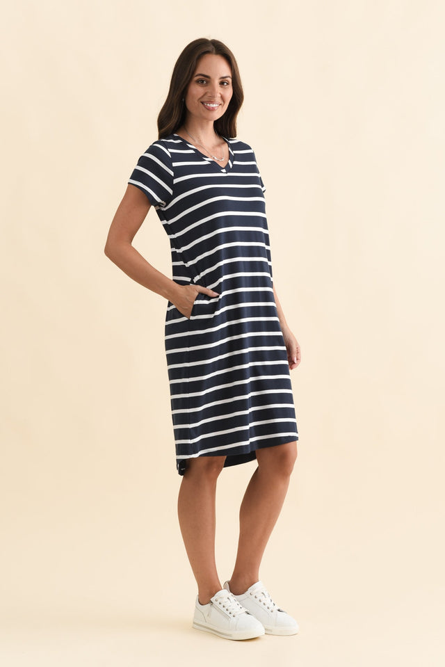 Harley Navy Stripe Cotton Tee Dress,Brunette model,alt text|model:MJ image 4
