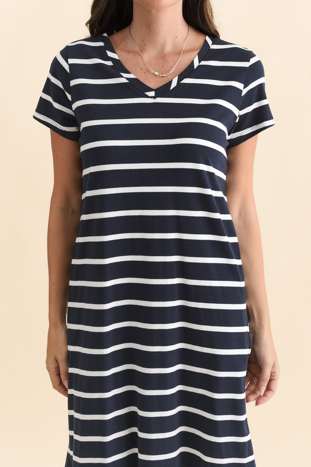 Harley Navy Stripe Cotton Tee Dress,Brunette model,alt text|model:MJ image 6