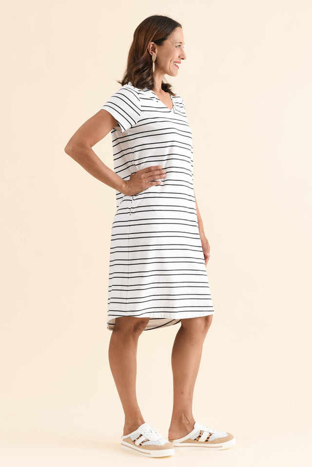 Harley White Stripe Cotton Tee Dress,Side,Brunette model,alt text|model:Cara image 3