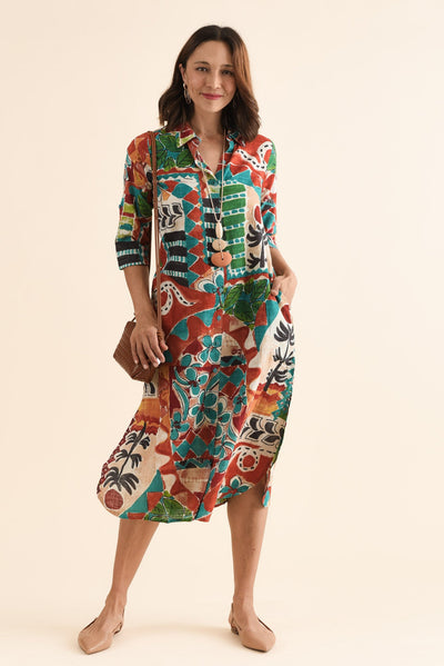 Harna Orange Tropical Organic Cotton Shirt Dress