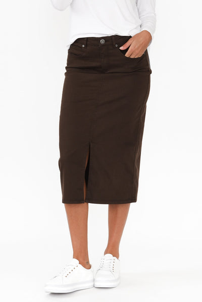 Harriet Chocolate Denim Midi Skirt