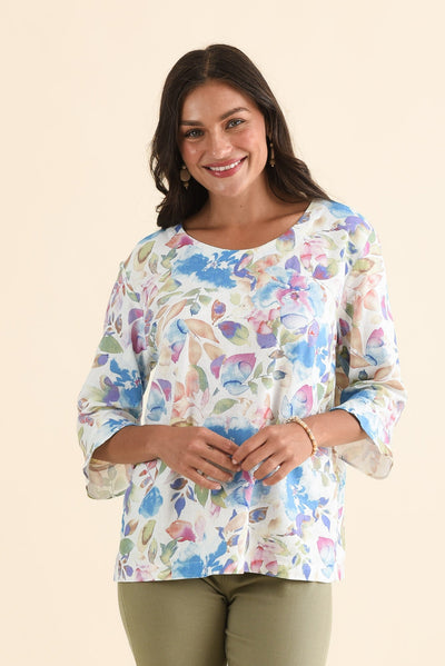 Hartley Blue Bloom Linen Blend Top