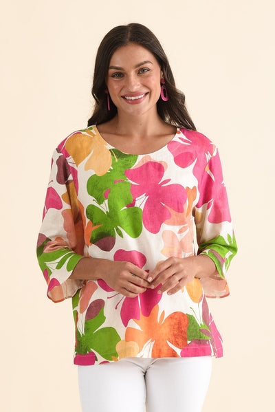 Hartley Green Butterfly Linen Blend Top
