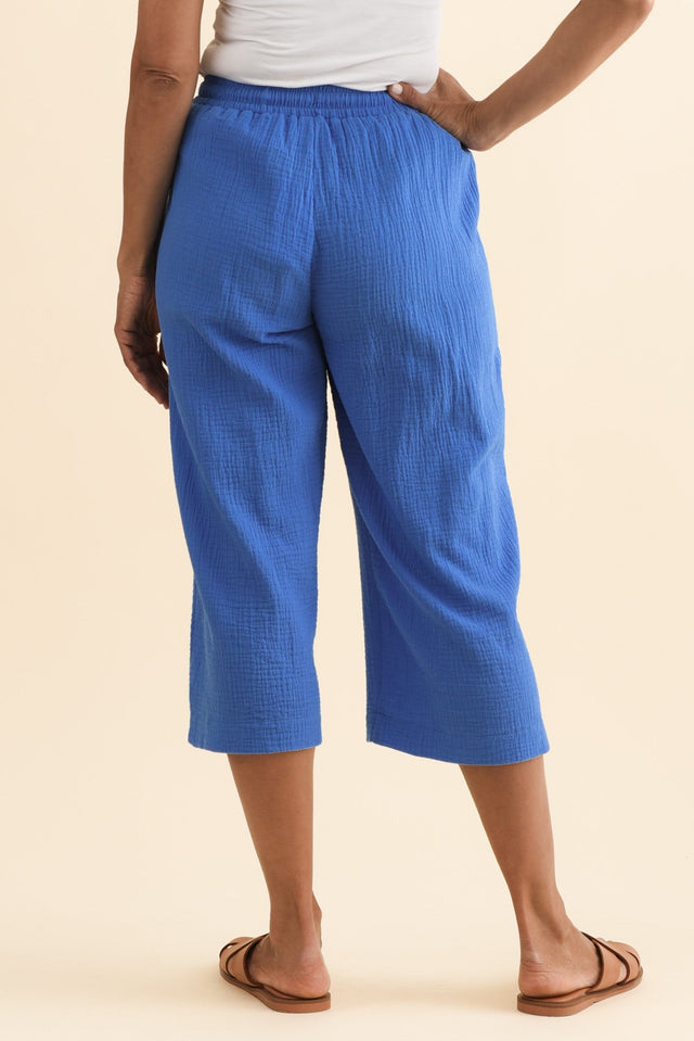Harvey Cobalt Cotton Cheesecloth Cropped Pants,Brunette model,alt text|model:Cara image 6