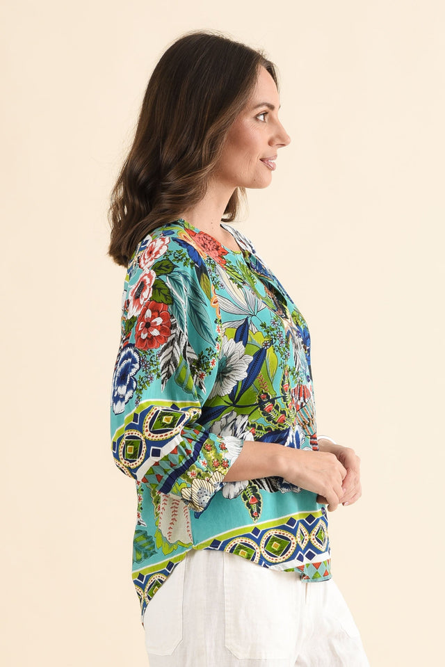 Hastings Green Floral Top,Side,Brunette model,alt text|model:MJ image 3