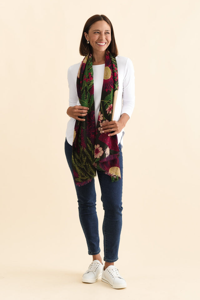 Hazlett Dark Green Floral Scarf image 2