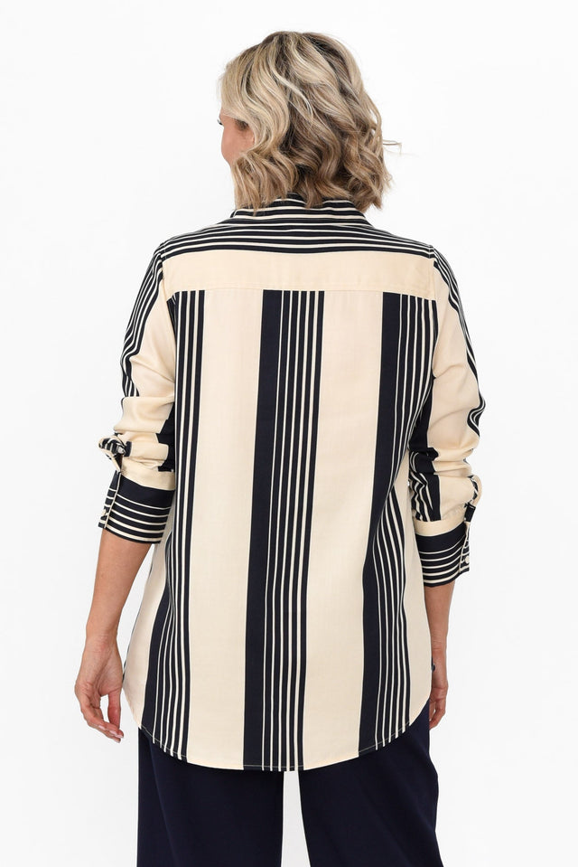Heartstopper Navy Stripe Lyocell Shirt,alt text|model:Brooke image 5