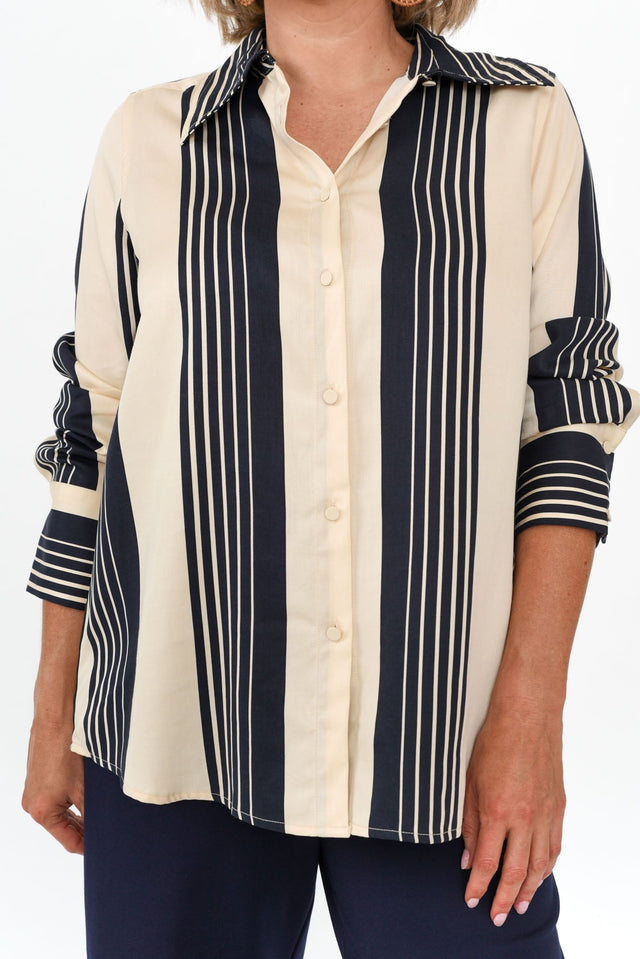 Heartstopper Navy Stripe Lyocell Shirt,alt text|model:Brooke image 6