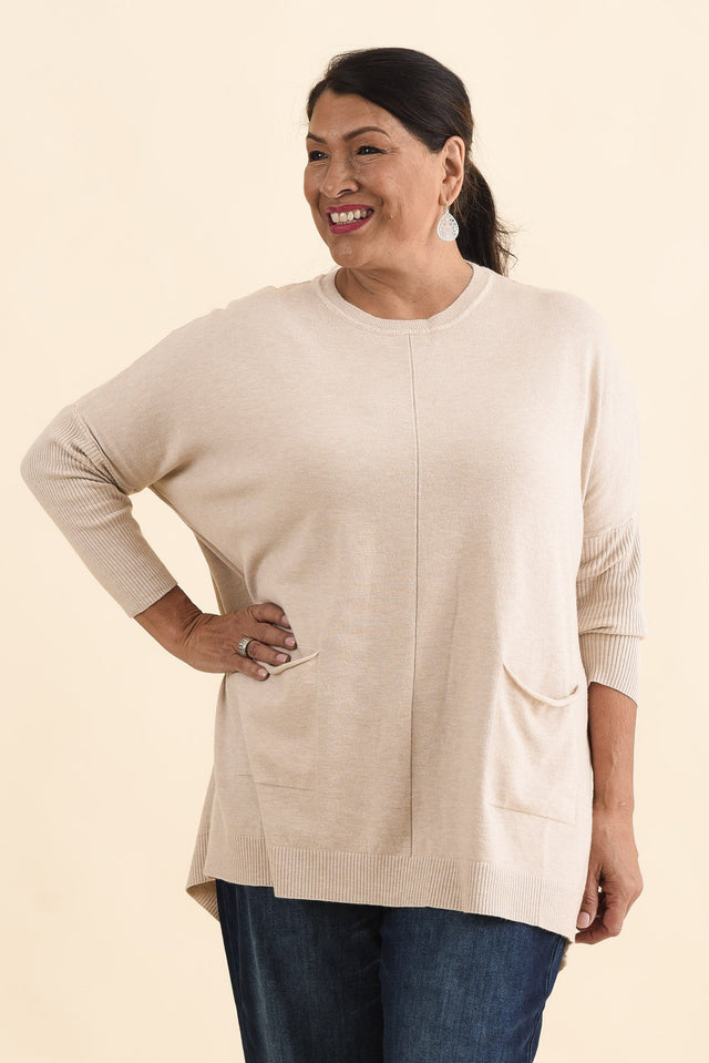 Helsinki Beige Knit Pocket Jumper,Brunette model,alt text|model:Pilita image 9