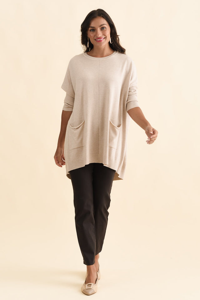 Helsinki Beige Knit Pocket Jumper,Brunette model,alt text|model:Brontie image 8
